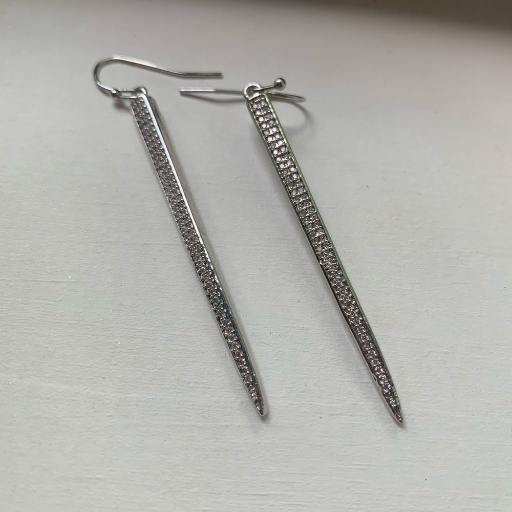 Silver Pave Rhinestone Drop Long Earrings